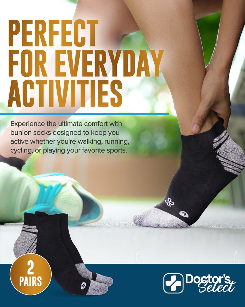 Doctor's Select 2 Pairs Bunion Socks for Women and Men - Copper & Bamboo Viscose Infused Bunion Relief Socks with Toe Separator | Black - Image 5